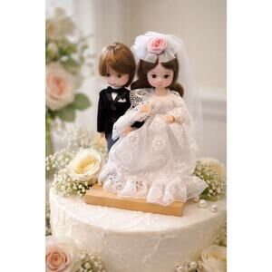 Vintage Bradley Dolls Bride Groom Wedding Cake Topper Display Korea